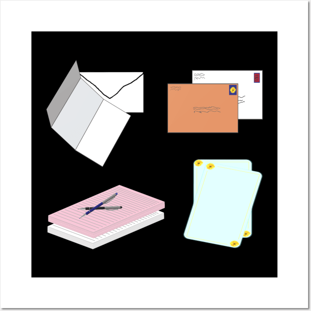 Snail Mail Happy Mail (Separate Items Version – Black Background) Wall Art by Art By LM Designs 